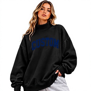 Sweat-shirt surdimensionné personnalisé pour femme, col montant, coton/polyester, coupe ample, manches longues, imprimé et brodé, haut d'hiver - Product Image 1