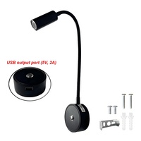 Lampe de lecture LED RV flexible 12V 24V pour camping-car et bateau 3000K 4000K 6000K noire avec chargement USB 5V et base en aluminium noir