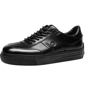 Men's Casual Leather Sneakers <b>Top</b> Layer Cowhide Mid Heel Solid Color Front Laces <b>Walking</b> Style Shoes - Product Image 5