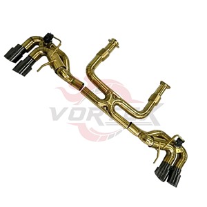 Sistema de Escape Deportivo Vortex Premium con Acabado Dorado en Acero Inoxidable SS304 para Corvette C8 Stingray, con Válvula Electrónica y Cuatro Salidas Negras - Product Image 1