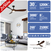 Ventilateur de plafond intelligent 1stshine en bois massif pour restaurant, maison connectée, haute efficacité, décoratif, ultra silencieux, robuste et écologique avec éclairage