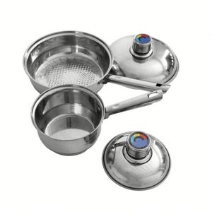 Vente en gros d'usine de <span class=keywords><strong>wok</strong></span> et casseroles en acier inoxydable antiadhésifs de haute qualité Batterie de cuisine avec couvercle de casserole sensible à la chaleur - Product Image 3