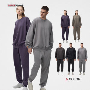 定制超大制造商重量级男女通用420 Gsm洗涤运动衫套装 - Product Image 1