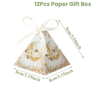 DAMAI Ramadan Mubarak <b>Gift</b> Box Black Gold and White Gloden Moon Triangle Paper Candy Box for <b>Eid</b> Festival Decorations - Product Image 5