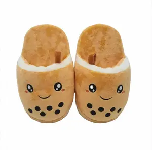 Bubble Tea Plush Slippers Female Winter Warm Slippers