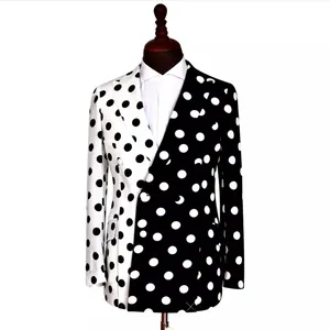 Jas Pria Polka Dot Besar Yang Cocok dengan Warna Hitam Putih Dibuat Sesuai Pesanan Mantel Pernikahan Pengantin Pria Berlapis Lapel Ramping Blazer 1 Buah Jaket