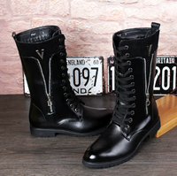 Bottes hautes, cuir noir tendance, bottes de moto pour hommes, nouvelle marque tendance