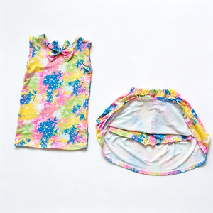 Ensemble 2 pièces en soie de lait imprimé pour filles : Robe et jupe-short à motif chiot, tie-dye, rose et licorne, vêtements d'été à volants pour bébés et tout-petits - Product Image 4