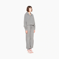 Femmes luxe haute qualité cachemire et laine câble tricot Cardigan goutte épaule à capuche fermeture éclair Cardigan pull