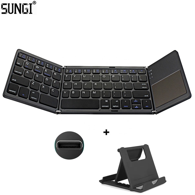 Folding Keyboard Touchpad Aluminum Portable Foldable Keyboard Type C Rechargeable for IPad Tablet PC iPhone Customize