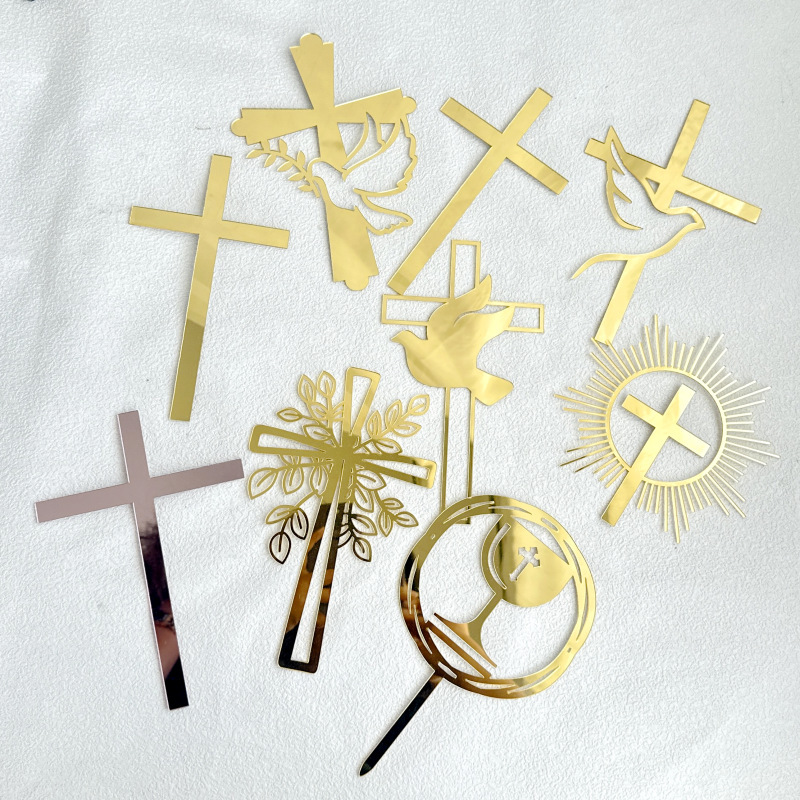 Religious Dove Cake Topper - First Communion & Baptism Party Decorations, Gold Glitter - View #3