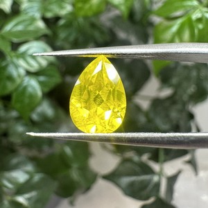 Strong Fluorescent Pear Shaped Yellow Yttrium Aluminum Garnet Loose Stone Water Drop Cut Cultured Synthetic Gemstone - Product Image 1