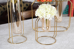 Nórdico europeo color latón florero de vidrio con base de metal soporte para la habitación - Product Image 5