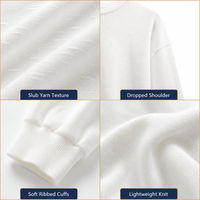 Pull en maille blanc décontracté d'hiver à épaules tombantes, respirant, en fil slub, à manches longues et col rond, OEM ODM