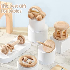 YUCI 5 pièces <span class=keywords><strong>Montessori</strong></span> en bois bébé jouet ensemble éducatif bois hochets cloches pousser voiture pour nouveau-né cadeau parfait pour les garçons - Product Image 3