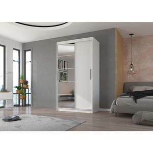 Armoire <span class=keywords><strong>DECOHOME</strong></span> à porte coulissante, 4 étagères, 1 tringle de suspension, miroir, en aggloméré de 16 mm, pour rangement de chambre moderne - Product Image 4