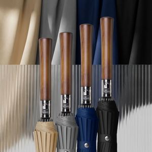 Parapluie d'affaires long et droit, coupe-vent, en fibre de verre, avec poignée en bois massif, ouverture automatique, 16 baleines, personnalisable avec logo OEM, idéal pour les voyages et les marques. - Product Image 1