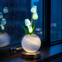 Lámpara de Mesa Recargable con Forma de Tulipán, Lámpara de Escritorio LED con Sensor Táctil, Florero de Vidrio, Decoración Estética para Habitación, Accesorios para Mesa de Noche, USB Art