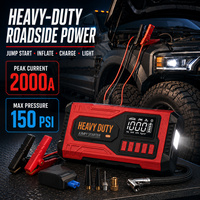 Démarreur de voiture 12V 2000A avec compresseur d'air, booster de batterie portable, gonfleur de pneus numérique, batterie externe USB, lumières LED