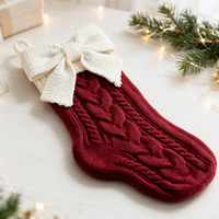 Chaussette de Noël en laine douce et écologique, motif Père Noël tricoté, pour cheminée ou arbre de Noël, collection Famille Gina