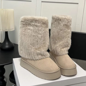 Botas de nieve cálidas y ligeras de piel de oveja con tiras, para hombre y mujer, diseño 2026, calzado informal para exteriores - Product Image 1