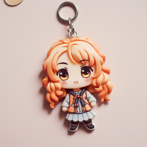 Llavero de anime con figura chibi de PVC, hecho a medida con cabello naranja y un atuendo adorable, para regalo o colección. - Product Image 4