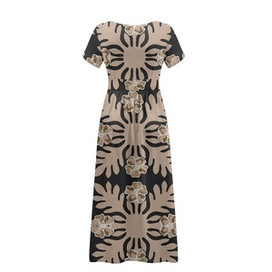 Robe tunique de Bohème de grande taille polynésienne pour femmes, imprimé hawaïen de style géométrique vintage, col en V, coupe ajustée - Product Image 5