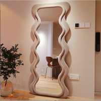 Ondulé Velours En Bois Encadré Mur Monté Pleine Longueur Grande Grande Taille Flanelle Chambre Longueur Dressing Debout Sol Miroir