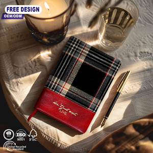 Taccuino di Design Boutique in Tessuto <span class=keywords><strong>a</strong></span> Quadri e Pelle PU 5.83x8.27, <span class=keywords><strong>Copertina</strong></span> <span class=keywords><strong>Rigida</strong></span> Personalizzabile con Testo, Stampa FSC, Diario Giornaliero <span class=keywords><strong>a</strong></span> <span class=keywords><strong>Righe</strong></span> Rosso - Product Image 1