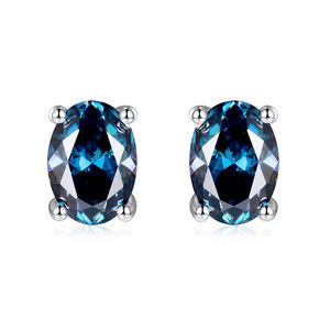Boucles d'oreilles ovales en argent sterling et pierre dorée, 1 carat, 7x 5 mm, pyroxène bleu - Product Image 1