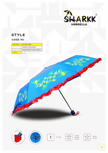 23x8K 3 Fold Pongee <b>Umbrella</b> with Hand Print Design Frill Border Water Resistant Heat Resistant Compact Travel <b>Umbrella</b> - Product Image 2
