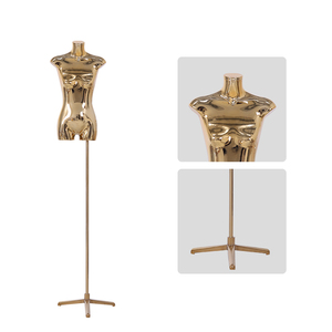 Mannequin de présentation de vêtements pour femmes en fibre de verre électro-plaquée, taille plus, en position debout, demi-corps - Product Image 6