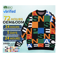 CaiNan personnalisé OEM & ODM logo imprimé jacquard pull en tricot de créateur unisexe coton lettre couleur bloc col rond chandails pour hommes