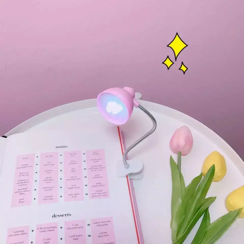 Cute pink night lamp girl heart LED reading lamp mini clip desk lamp