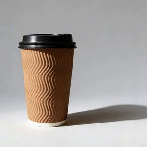 Disposable Corrugated Insulated Office Cardboard Paper <b>Coffee</b> <b>Cup</b> with Black Sip Lid to Go - Product Image 5