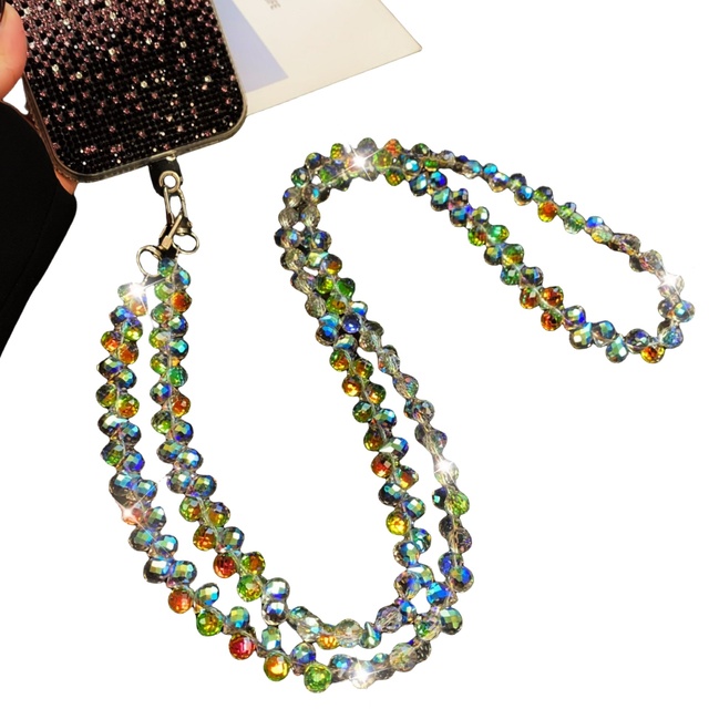 Handmade Beaded Elegant Women's Crystal Phone Chain Crossbody Wearable Strap Long Neck Strap Bag Hanging Chain Metal Phone Strap