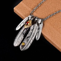 Csja — collier de travail en argent Sterling S950 pour hommes et femmes, pendentif en plume d'aigle, rouge Turquoise, chaîne S925, tendance
