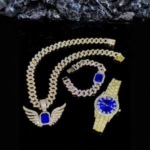 Herren Hip-Hop Analoguhr mit Zifferblatt, 22 mm Engelsflügel Edelstein-Anhänger-Set, Neues Water Ghost Strass-Modell, 38 mm Quarzwerk, 10 mm Gehäuse - Product Image 3