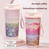 Nouvelle Tasse Thermos Isotherme en Acier Inoxydable Moderne et Élégante, Motif Muguet, Double Usage, Portable, avec Paille pour Café et Eau