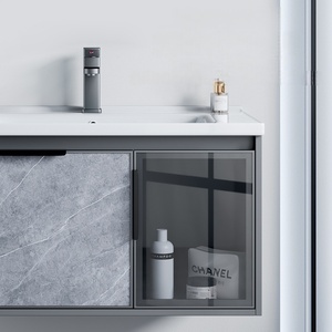 Meuble de salle de bain mural en MDF épaissi avec vasque intégrée en dalle de roche, étanche et écologique - Product Image 5