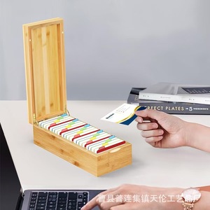 Organizador de tarjetas y recetas de madera para escritorio, tarjetero compartimentado con tapa abatible, soporte de madera maciza para documentos y notas - Product Image 2