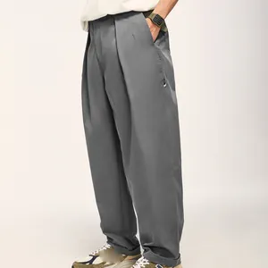 กางเกงผ้าชิโนสีกากีแบบลำลองสำหรับผู้ชายกางเกงสำหรับใส่ทำงานลายสก็อตสีครีม