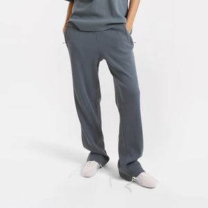 Ventes en gros de joggings en coton gaufré personnalisés pour femmes, respirants, taille plus, ensemble de joggings pour femmes, logo imprimé, joggings à jambes larges pour femmes - Product Image 1