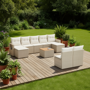 Conjunto de Sofás de Jardín Beige, Muebles de Ratán para Exteriores con Cojines de Espuma de Alta Densidad, Diseño Contemporáneo Impermeable - Product Image 2