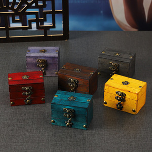 Mystic Arts Vintage Wooden <b>Storage</b> <b>Box</b> Multi Color <b>Lockable</b> Jewelry <b>Box</b> Decorative Craft Photography Prop Home Decoration - Product Image 2