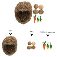 Ensemble de 3 pièces nid de lapin en herbe literie et jouet à mâcher pour lapins gerbilles et lapins maison essentielle pour animaux de compagnie