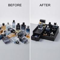Organisateur de parfums en bois noir avec tiroir, présentoir en bois pour parfums, boîte à parfums en bois noir de grande taille