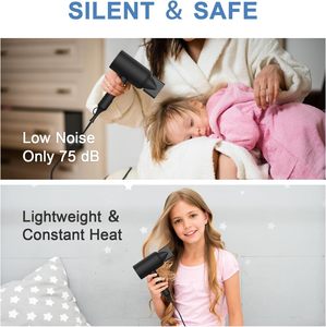 Sèche-cheveux ionique professionnel en plastique 1800W, séchage rapide, faible bruit, <span class=keywords><strong>électrique</strong></span> avec cordon, 3 vitesses, 2 embouts et 1 grand diffuseur - Product Image 5
