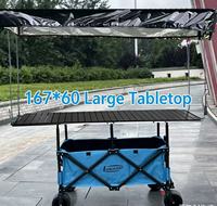 Chariot pliant à usage de stand, chariot à traction manuelle, pour vente ambulante, camping, avec table réglable, parasol extensible, roues tout-terrain et auvent