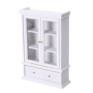 Gabinete de almacenamiento de vidrio de doble puerta blanco moderno Simple a escala 1:12, accesorios de casa de muñecas de madera en miniatura para casa de muñecas - Product Image 1